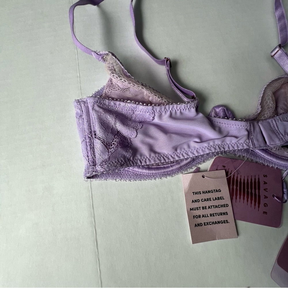 NWT Savage X Fenty FLORAL GLOW UNLINED LACE BRA purple lavender 36B & Medium - Picture 5 of 14